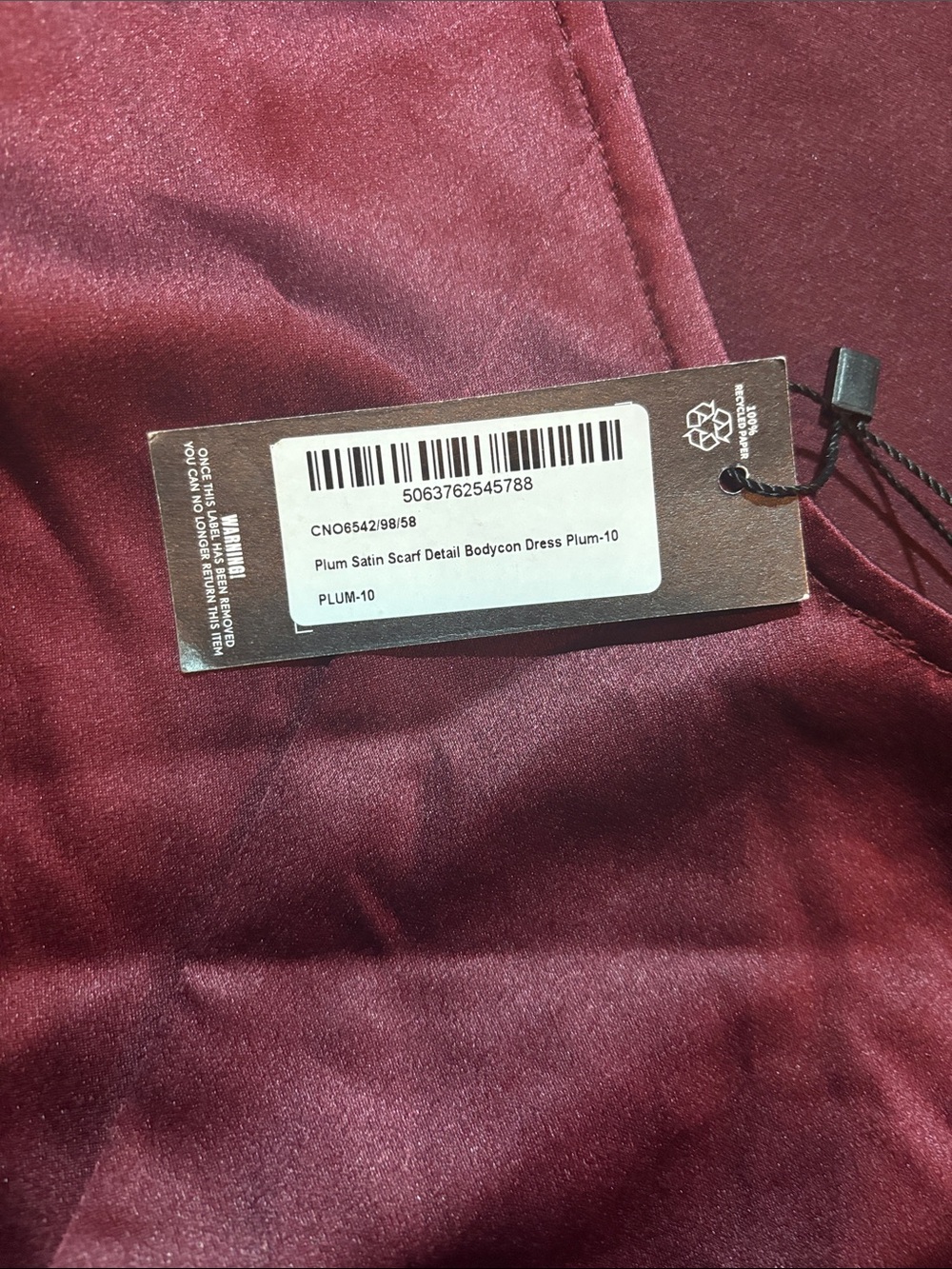 PLUM SATIN SCARF DETAIL BODYCON DRESS - Picture 4 of 5